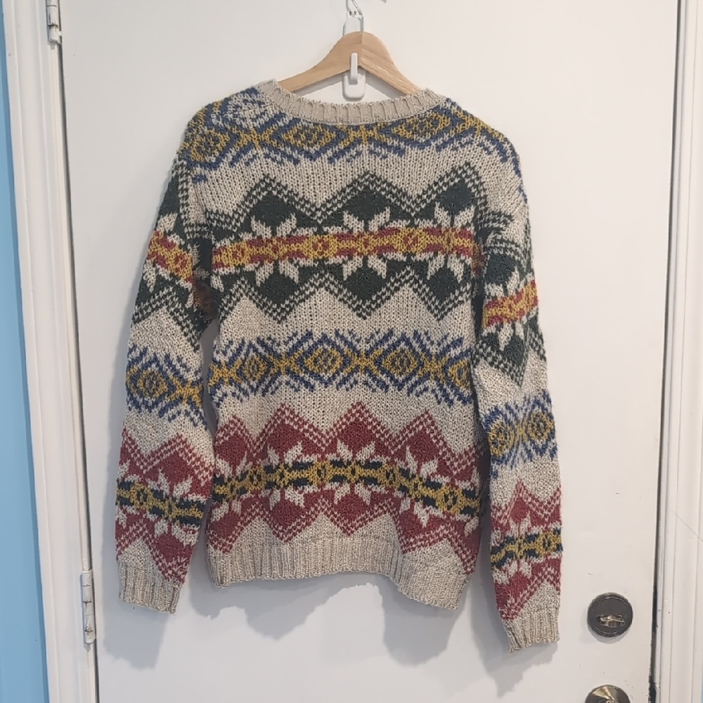 Vintage New York & Company Multicolor V-Neck Sweater Women's Medium Wool Blend - Picture 3 of 3
